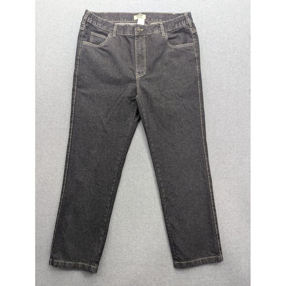 Duke Haband Jeans Mens 40 Black Gray Classic Fit Elastic Waist Zip Fly 059 - Picture 1 of 13